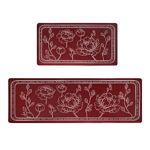 Kitchen Floor Mat Set of 2, Anti Fatigue Kitchen Mat 20"x32"+20"x59" - color: Red, size: 20"x32"+20"x59"