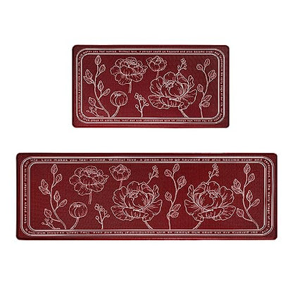Kitchen Floor Mat Set of 2, Anti Fatigue Kitchen Mat 20"x32"+20"x47" - color: Red, size: 20"x32"+20"x48"