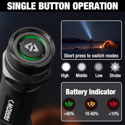 Arrow Rechargeable Bright LED Flashlights 1000 Lumens with 4 Lighting Modes