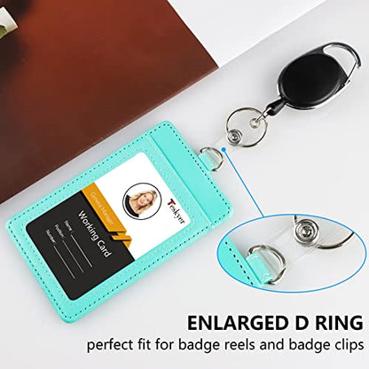 Teskyer Leather ID Badge Holder with Lanyard, Vertical Cyan - color: Green, size: Vertical