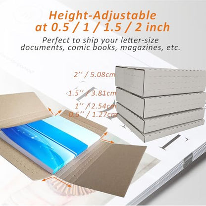 200 Pack 11 1/8" x 8 5/8" x 2" Cardboard Easy-Fold Shipping Box Mailers, Letter-Size Height Adjustable for Comics Books Photos, White (EM1182-200) - color: White-Bulk, size: 11.125x8.625x2''