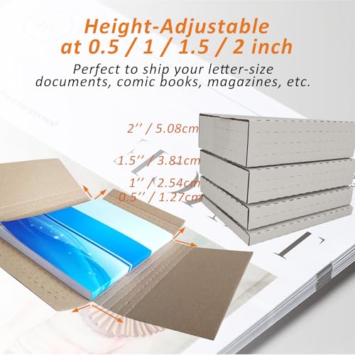 50 Pack 11 1/8" x 8 5/8" x 2" Corrugated Easy-Fold Mailer, Letter-Size Height Adjustable, White with Tape & Dispenser (EM1182-tc)