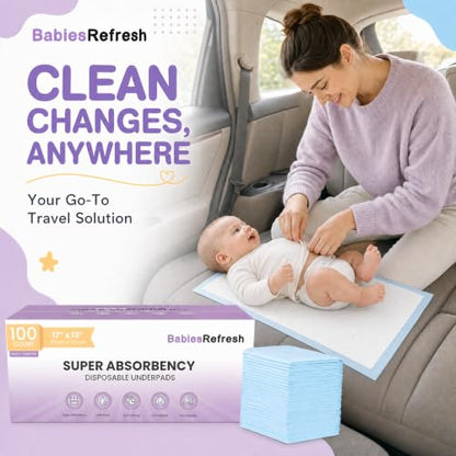 100 Count 17” x 13", Baby Changing Pad, Disposable Underpads, Leakproof Quick Drying for Multi-use for Babies, Puppy Pads and Adults, Chucks, Disposable Diaper Changing Pad for Baby, Blue, Small - size: 100 count 17" X 13"