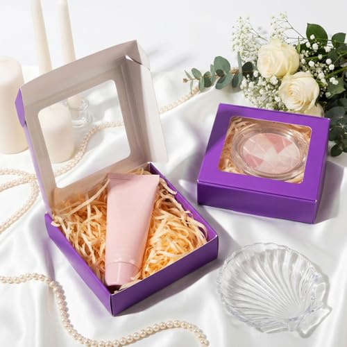 Zonon 30 Pcs Kraft Paper Boxes with Window 4.13 x 4.13 x 1.18inch (Purple) - color: Purple