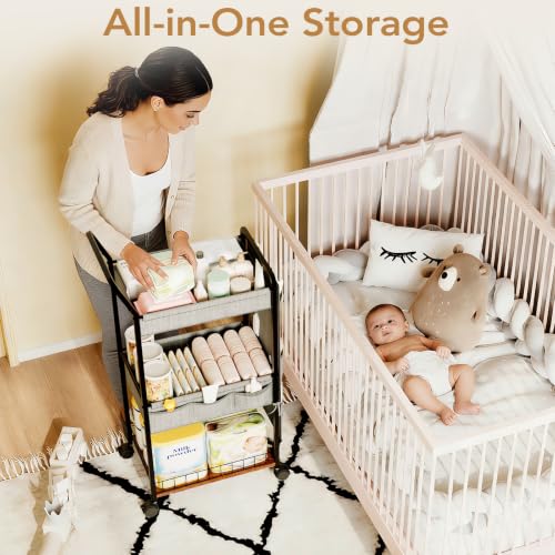 BBLIKE Diaper Caddy Organizer, Baby Cart with Basket and Side Pockets - style: Basket-Grey
