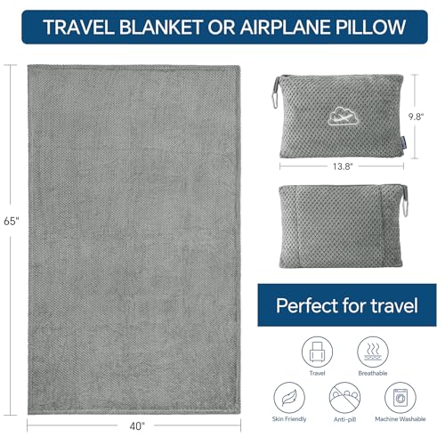 BEDELITE Travel Blanket with Bag, Jacquard Fleece Blanket 65"x40", Grey - color: Grey