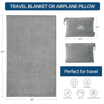 BEDELITE Travel Blanket with Bag, Jacquard Fleece Blanket 65"x40", Grey - color: Grey