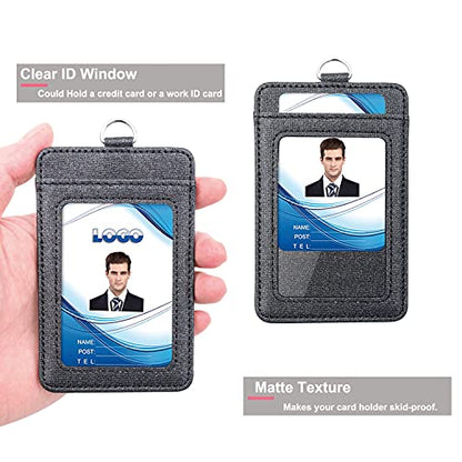 PU Leather ID Badge Holder, Life-Mate ID Badge Holder with 1 Clear ID Window 1 Credit Card Slot and PU Leather Lanyard for Badge Credit Cards College ID Cards in Glitter Black