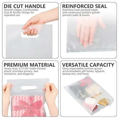 VieFantaisie 50 PCS Clear Plastic Gift Bags, 9" x 12" Goodie Bag for Candy Treat Craft, Party Favor Bags with Die Cut Handles for Birthday Party, School Events & Small Business, Retail - color: Clear-50PCS-8x11Inch