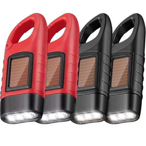 Mudder 4 Pack Hand Crank Solar Flashlight LED Emergency,Black, Red - color: Black, Red