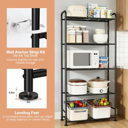 VTRIN Storage Shelves, 5 Tier Garage Shelving with Leveling Feet, Sturdy Metal Shelf Organizer Standing Heavy Duty Shelving Unit for Pantry, Kitchen, Room, 34" W x 13.4" D x 67.5" H, Black - color: Black