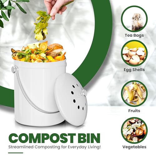 Utopia Kitchen Countertop Compost Bin 1.3 Gallon, Stainless Steel, White - color: White, size: 1.3 Gallon (Pack of 1)
