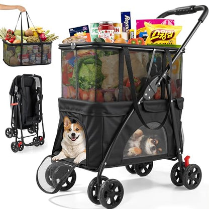 2-in-1 Folding Shopping Cart & Pet Stroller 99 LB Grocery Cart - style: 99LB