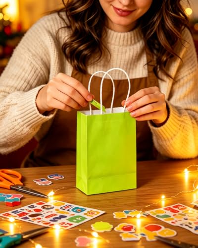 qiqee 24PCS Mini Gift Bag with Handles Bulk 4.5"x2.5"x6" Gift Bags Plum Green Bags Multiple Uses - color: Plum Green
