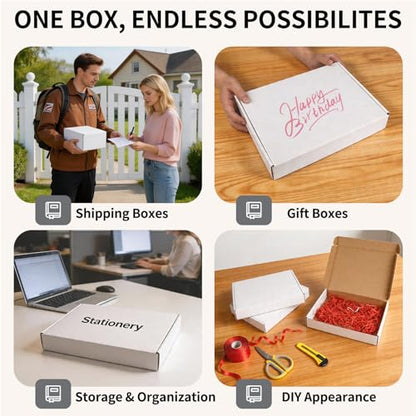 Fishat 12" x 9" x 2" White Corrugated Cardboard Shipping Boxes Set of 5 - size: 12" x 9" x 2"