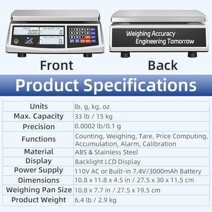 Industrial Counting Scales 33lb/15kgx0.1g Precision Digital Bench Scale lb/g/kg/oz Electronic Inventory Scale for Small Parts Coins, Gram Scale Parts Scale with Stainless Steel Platform Backlit LCD - style: 15kg x 0.1g