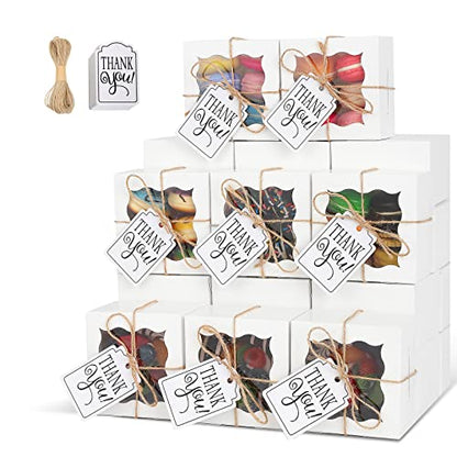 KPOSIYA 10pcs Small Cookie Boxes with Window, 4x4x2.5 White Bakery Box - color: White, size: 10