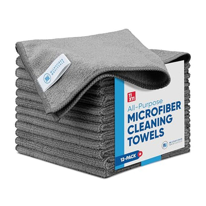 Gray Microfiber Cleaning Cloth - 12 Pack | Better Quality All Purpose Towels | Great for Messes in the Home | Clean, Dust, Polish | Soft, Absorbent, Durable | Wash 100s of Times - color: Gray