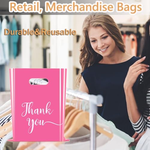 Cupplation Pink Thank You Merchandise Bags Large 9x12 inches,100 Pack, Retail Plastic Shopping Merchandise Gift Bags Tear Resistant Strong Durable Anti Stretch, 100% Recyclable (100)