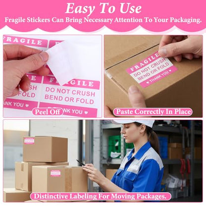 Mabor 100Pcs 2"x3" Pink Fragile Sticker, Do Not Crush Bend or Fold Labels