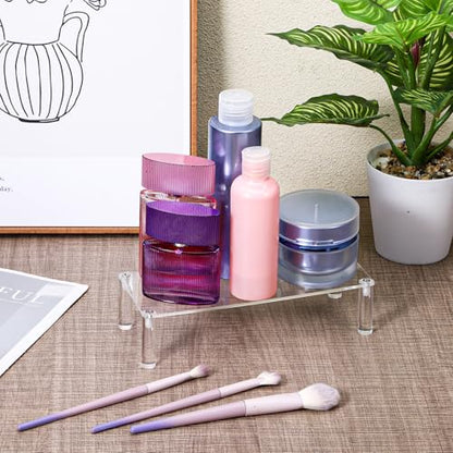 Acrylic Riser, Display Stand Clear Shelf 7.87x3.15x2 Inches Small Display Risers 1 Tier Rectangular Organizer Lightweight Tabletop Shelf for Cosmetic Products Tabletop Use and More