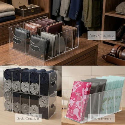 Belt Organizer,Acrylic Belt Organizer for Closet with Removable Dividers 5 Compartments & Handles Drawer organization and storage for Purse,underwear, Socks,and Ties (2pack) - size: 2pack