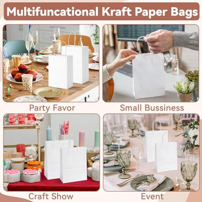 Muetrolay 100 Pack White Gift Paper Bags 3 x 5.25 x 8.25 Inch