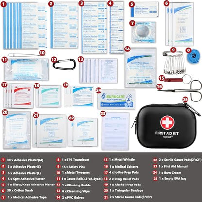 Mini First Aid Kit - 120 Piece Small Waterproof Hard Shell Medical Kit - color: Black