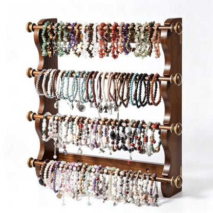 4 Tier Wooden Bracelet Holder Wall-Mounted Bangle Watch Necklace Display - style: 4 Tier Wall Monuted