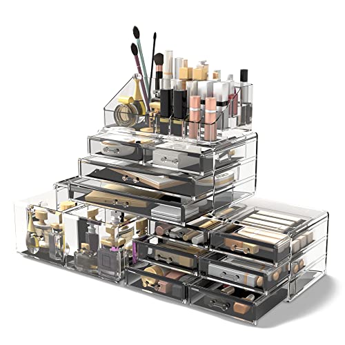 Readaeer Makeup Cosmetic Organizer Storage Drawers Display Boxes Case with 12 Drawers(Clear) - color: Clear
