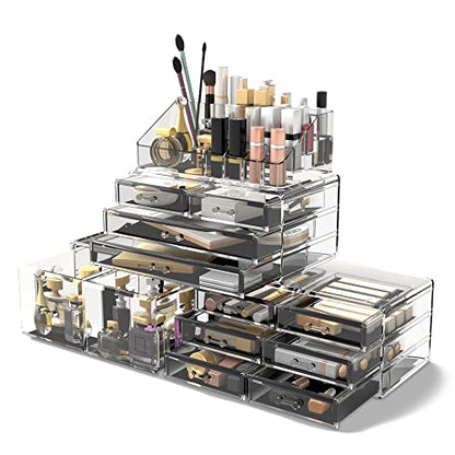 Readaeer Makeup Cosmetic Organizer Storage Drawers Display Boxes Case with 12 Drawers(Clear) - color: Clear