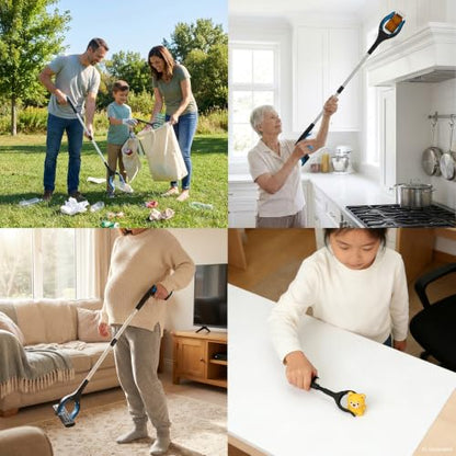 6-Piece Reacher Grabber Set - 32" Foldable Aluminum Pickup Tool with Swivel Claw & Magnet (4 Pack) + 16" Stainless Steel & 12" Iron Mini Grabbers, Heavy Duty Trash Picker & Garden Nabber - color: 32"blue&yellow&orange+16"gray+12"black - 6pack
