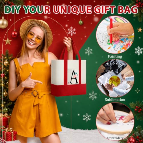 Sanwuta 12 Pcs Mini Canvas Tote Bags Bulk with Pocket Small Sublimation Blank Canvas Tote Reusable Grocery Bag for Women, DIY Craft (Red,Green) - color: Red,green