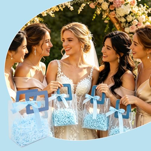 KEUKORZ 12 PCS Blue Clear PVC Gift Bags with Handles Reusable Transparent - color: Blue