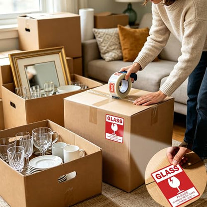 4 x 6 Inch Large Glass Fragile Stickers for Shipping Handle with Care Label
