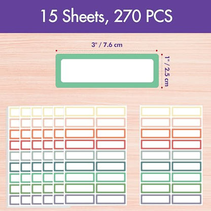 270 PCS Removable Labels, 9 Colors Self-Adhesive Rectangular Stickers Water/Oil/Tear Resistant for Food Containers, Freezer, Kitchen, Files, Jars, Pantry Storage, Office, Bathroom, School (15 Sheets) - color: Style 5