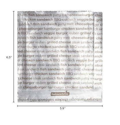 Restaurantware Paper Printed Burger Foil Bag, 5.9 x 1.2 x 6.5 In, 100 Pack - size: 6"