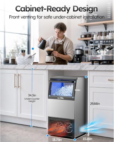 Mojgar Commercial Ice Maker Machine, 100lbs/24H with 18-33lbs Ice Storage - color: Sliver