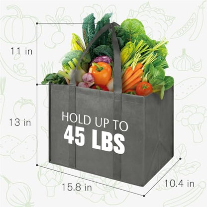 LadyRosian Reusable Grocery Bags Extra Large Foldable Shopping Bags 10 Pack Heavy Duty Kitchen Tote Bags with Handle Can Hold 45+lbs, Stands Upright, Foldable & Washable (Grey) - color: Grey