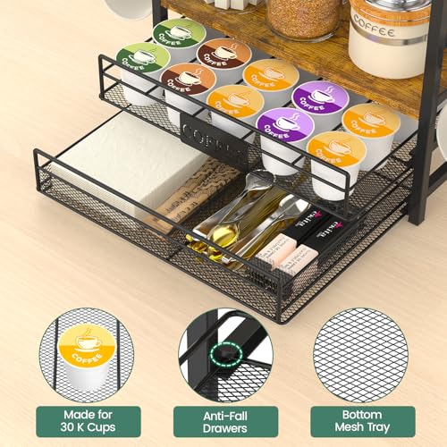 EsLuker.ly Coffee Bar Organizer Station Shelf Mug Holder for Countertop - color: Black+Brown+Brown