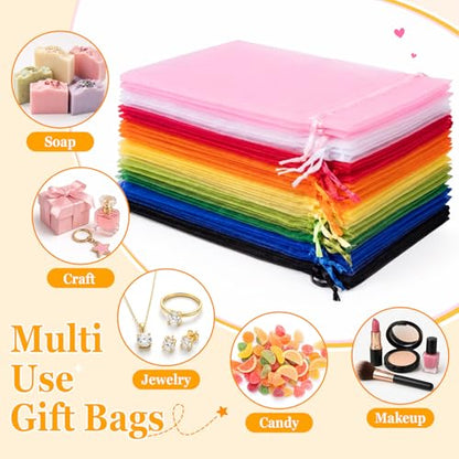 ANZNKU 100PCS Organza Bags 6x9, Gold Small Mesh Gift Bags Drawstring Bulk - color: Gold