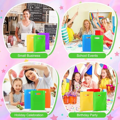 VieFantaisie 50 PCS Green Party Favor Bags, 8" x 11" Goodie Bags for Candy Treat Craft Easter Egg, Plastic Gift Bag with Die Cut Handles for Birthday Party, School Events & Small Business, Wedding - color: Green-50PCS-8x11Inch