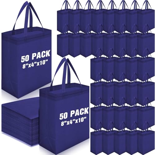 Windyun 50 Pcs Reusable Tote Bag Bulk 8 x 4 x 10 Inch, Navy Blue - color: Navy Blue