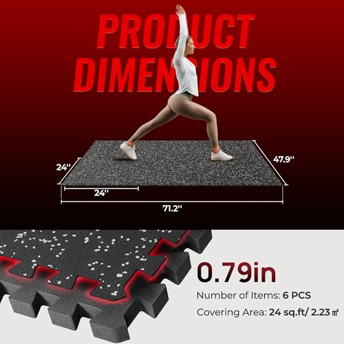 SUPERJARE 0.79'' Extra-Thick 6 Pcs 24 Sq Ft Exercise Equipment Mats - color: Black/Grey, size: 6 Tiles (24 Sq Ft)