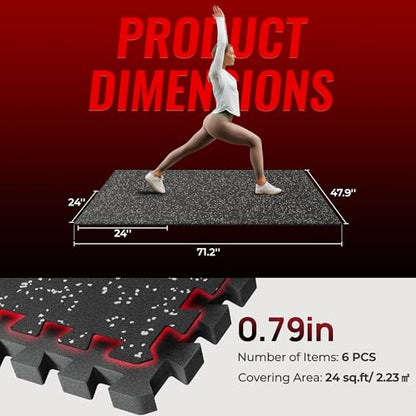 SUPERJARE 0.79'' Extra-Thick 6 Pcs 24 Sq Ft Exercise Equipment Mats - color: Black/Grey, size: 6 Tiles (24 Sq Ft)