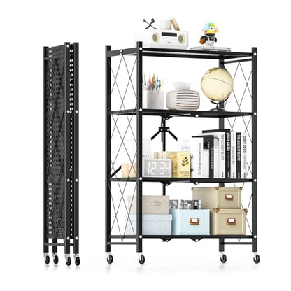 Simple Deluxe 4-Tier Folding Storage Shelves, 27.95" W x 14.96" D x 49.61" H Foldable Shelving Unit, 1000 Lbs Loading Capacity, Black - size: 4-Tier, 27.95"W x 14.96"D x 49.61"H