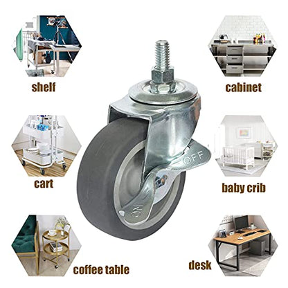 AAGUT 3 Inch Caster Wheels, M10 x 1.5" Threaded Stem Castors, 4 Pack - size: M10 x 38mm