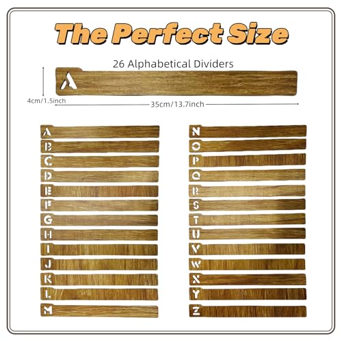 26pcs Vinyl Record Dividers - A-Z Wooden Record Holder Organizer Guides
