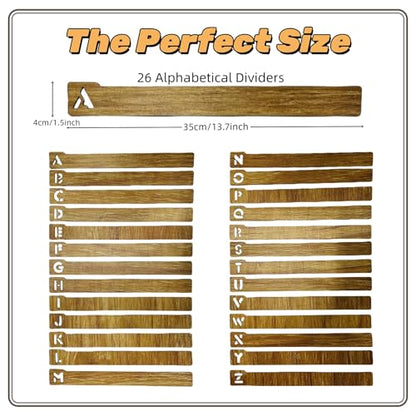 26pcs Vinyl Record Dividers - A-Z Wooden Record Holder Organizer Guides