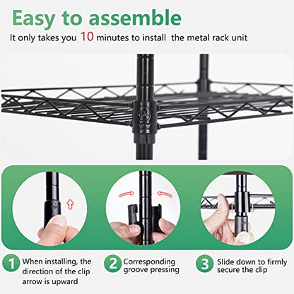 FDW | 5-Tier Wire Shelf | 17" x 12" x 48" | Black - color: Black, size: 17×12×48
